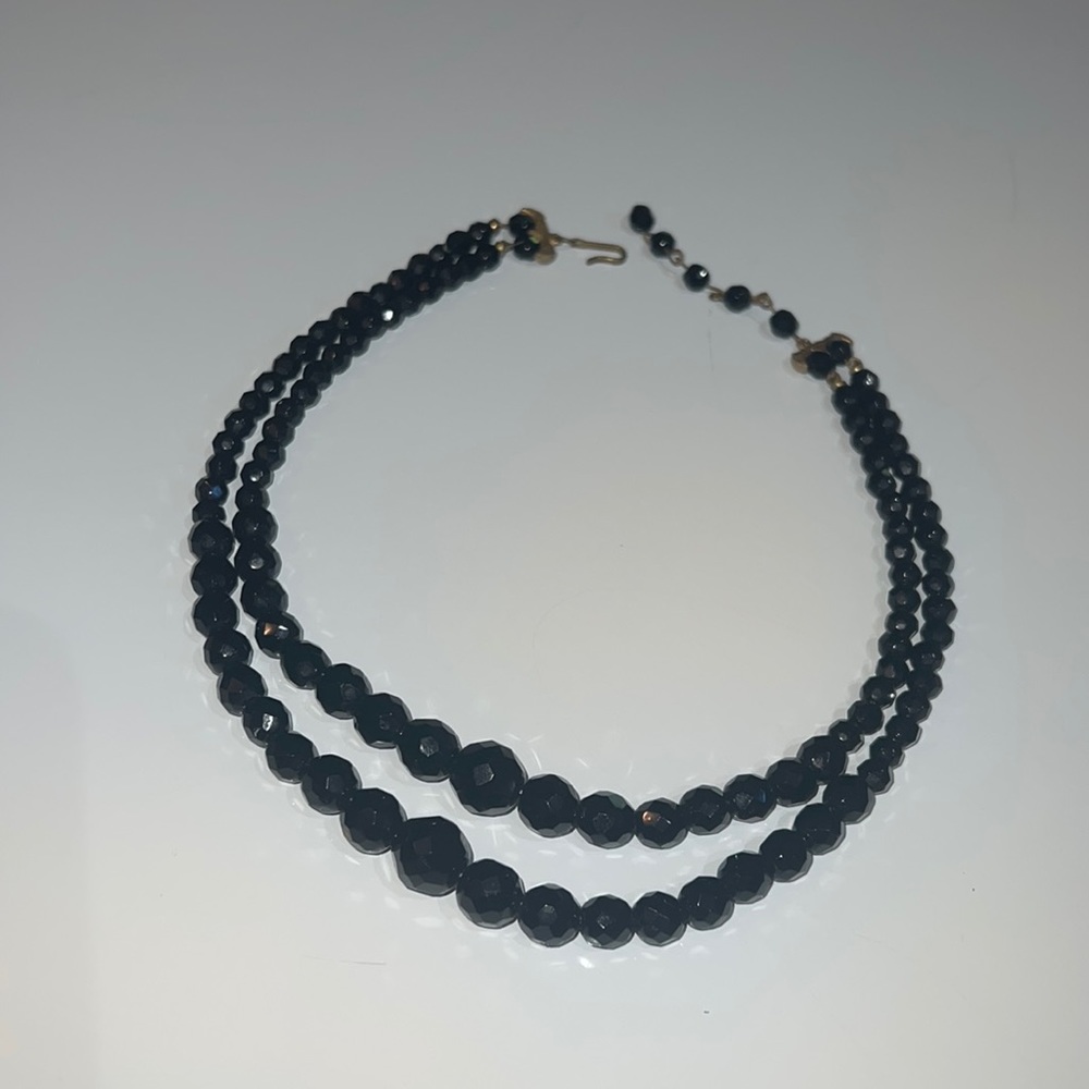 Vintage Black bead necklace Double Strand
